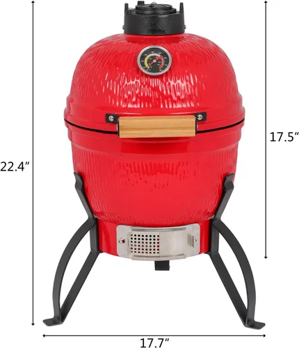 Vista 6 de Outvita Parrilla de cerámica, parrilla de carbón Kamado redonda de 13 pulgadas, parrilla portátil con termómetro para variaciones en los métodos