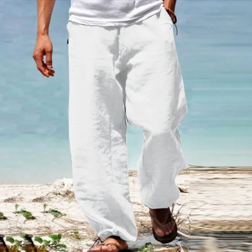 Vista 2 de Pantalones de algodón y lino para hombre, con estampado solar, estilo hippy, estilo retro, clásico, ligero, para yoga