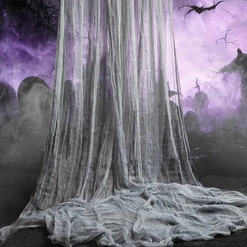 Vista 16 de Watayo Tela espeluznante de Halloween de 200 x 80 pulgadas, color negro, tamaño grande, para Halloween, cubierta de puerta de ventanas