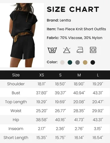 Vista 5 de Lentta Conjunto de suéter de punto de dos piezas para mujer, color liso, cintura alta, pantalones cortos