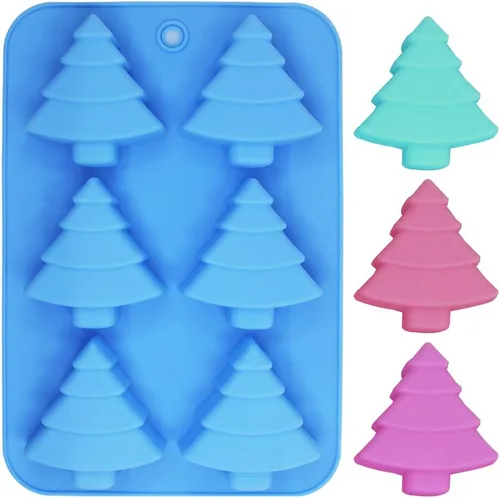 Vista 5 de 3 moldes de silicona de Navidad, bandejas de hornear FineGood para árboles de Navidad, calcetines y campanas, molde de cera de Navidad