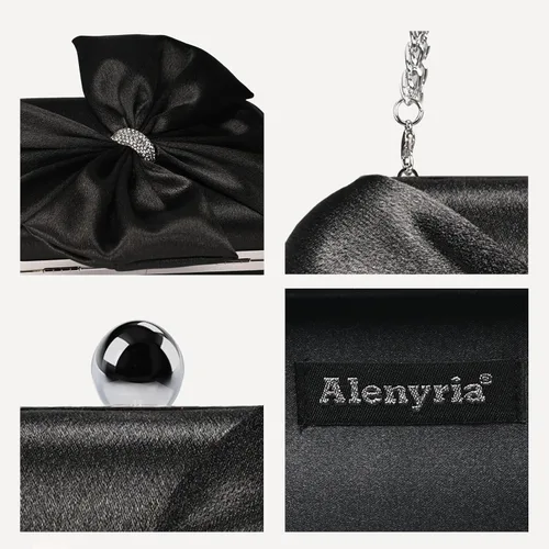 Vista 6 de Elegante bolso de mano de satén para mujer con lazo de diamantes de imitación, bolso formal para boda, fiesta, baile de graduación, cóctel