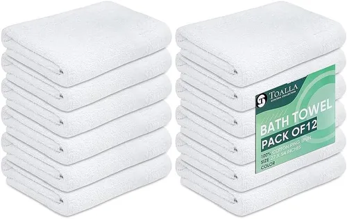 Vista 10 de Toallas de baño_Paquete de 12 toallas de baño beige (paquete de 12, 27 pulgadas de ancho x 54 pulgadas de largo), color beige, toalla de algodón