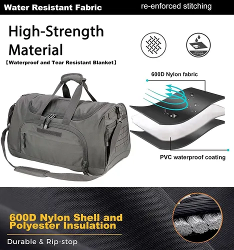 Vista 5 de HYKING Bolsa de gimnasio para mujeres y hombres, bolsa táctica militar para fin de semana, entrenamiento, ligera, impermeable, deportiva, bolsillo