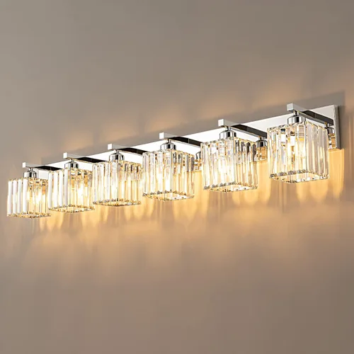 Vista 17 de Moderna lámpara de cristal para pared/tocador de baño, de 5 luces, color cromo Cromo torcido