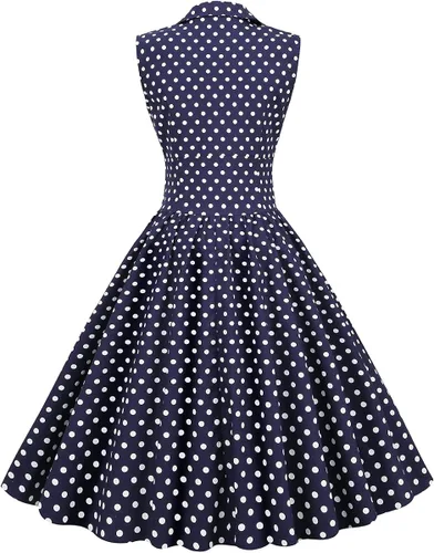 Vista 3 de Vestido de cóctel sin mangas vintage de los años 50 y 60 para mujer, vestido de fiesta de graduación con cinturón y lunares florales Audrey