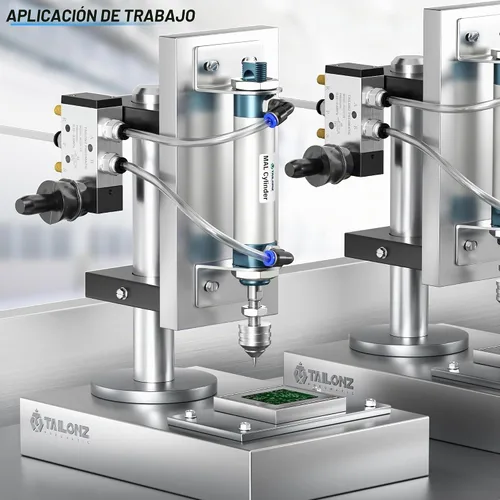 Vista 5 de TAILONZ PNEUMATIC Cilindro de Aire de 16mm Orificio 25mm Carrera de Doble Acción con Conector Y y 2 Piezas de Conexión de 6mm MAL16x25