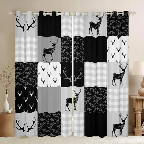Vista 38 de Cortinas opacas negras de panal de abeja con luces de neón azul real, tratamientos de ventana con estampado geométrico hexagonal, decoración
