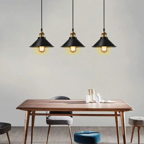 Vista 2 de Siet Lámpara colgante industrial estilo loft vintage, mini candelabro retro E27, iluminación de isla de cocina, iluminación Edison para el hogar