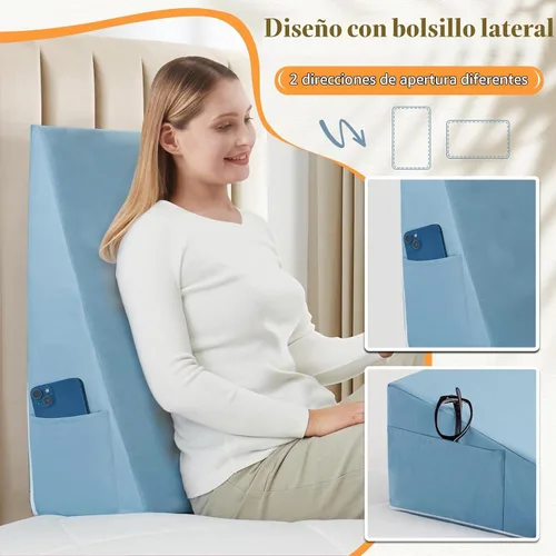 Vista 4 de Horbaunal Funda de almohada de cuña para cama azul, 24 pulgadas de largo x