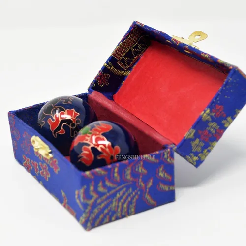 Vista 6 de fengshuisale Feng Shui Bolas de salud chinas (azul con fénix y dragón) 3.8cm/1.5" Pulsera de cuerda roja