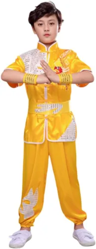 Vista 6 de Conjunto de uniforme chino de Kung Fu Maestro Tai Chi Dragón Chino para niños y niñas Negro