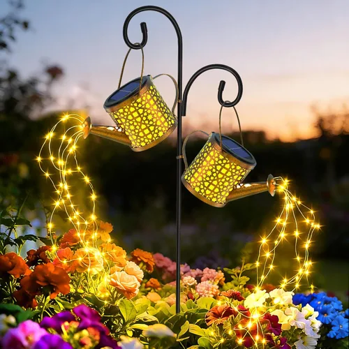 Vista 8 de Luces Solares de Regadera Impermeables, Luces Solares Decorativas para Exteriores Decoración de Jardín Luces Colgantes de Metal para Exteriores