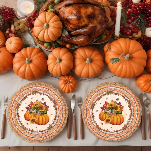 Vista 5 de Juego de platos y servilletas de Acción de Gracias, suministros de calabaza para fiesta de otoño, decoraciones de Acción de Gracias, juego