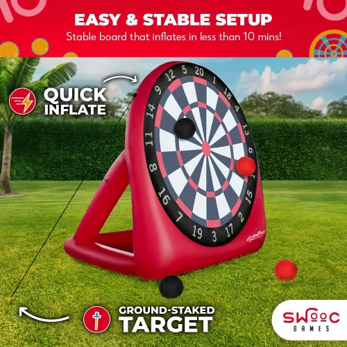 Vista 3 de Juegos SWOOC - Dardos gigantes inflables (más de 15 formas de jugar) - Pizarra gigante de dardos de fútbol con bomba de aire - Grandes