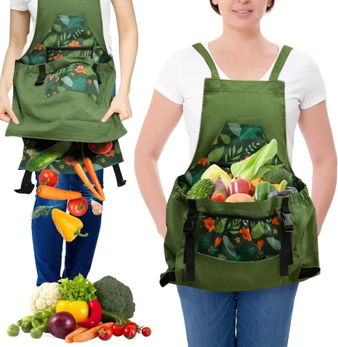 Vista 10 de Gardening Apron with Quick Release Pockets for Women and Men, Water Resistant Picking Pouch