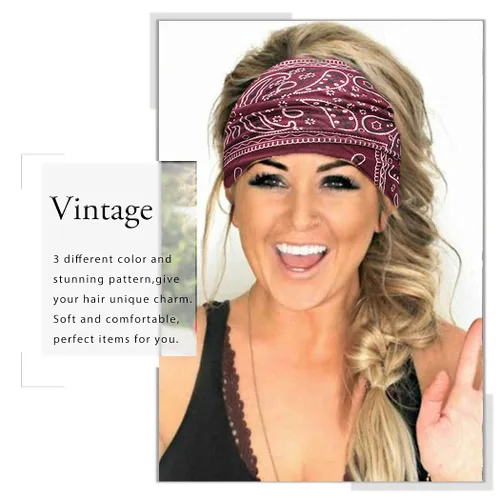 Vista 5 de CAKURE Diademas anchas bohemias anudadas para la cabeza, bufanda africana para la cabeza, accesorios para el cabello de motocicleta, para mujeres