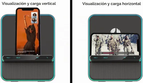 Vista 5 de Azpen - Base de audio de carga inalámbrica con altavoces Bluetooth duales de 8 vatios, micrófono mejorado para llamadas manos libres, cargador