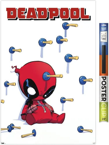 Vista 19 de Trends International Marvel Comics Deadpool - Póster de pared de dardos, 22.4 pulgadas de largo x 14.7 W, versión enmarcada de madera de granero