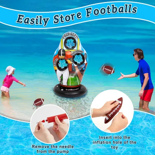 Vista 7 de Justforjoyful Flotadores inflables de fútbol para piscina, agua, juegos de fútbol para niños, juego de entrenamiento de lanzamiento de natación