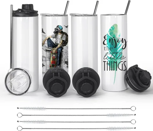 Vista 12 de AGH Paquete de 50 vasos de acero inoxidable con aislamiento al vacío de 10 onzas, con tapas y popotes, vasos de café de doble pared