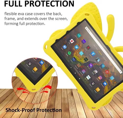 Vista 44 de FW Fire 7 - Funda para tablet para niños, Amazon Fire 7 2022, funda de mariposa con luz de atril, EVA, protección contra caídas, resistente, a