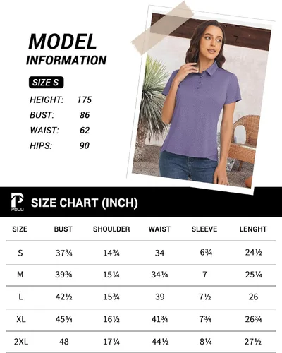 Vista 6 de Polu Women's Golf Polo Shirts Moisture Wicking Short Sleeve Casual Collared 4-Button T-Shirts