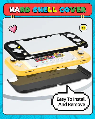 Vista 4 de Gurgitat 2in1 Cute for Switch Lite Case Protector, Switch Lite Game Cases Cartridge Storage Pikach Cartoon Anime Boys Men 24 Game Card Holder