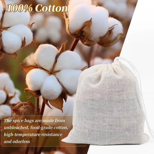 Vista 2 de GliSun 50 bolsas de muselina con cordón, bolsas de té reutilizables, de algodón natural, sin blanquear, pequeñas bolsas de tela para quesos