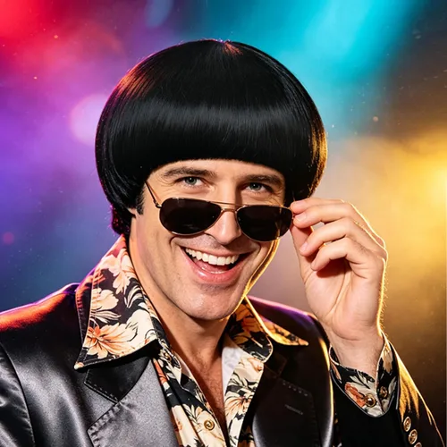 Vista 6 de ANOGOL Peluca corta negra con corte de tazón para hombre, con flequillo Negro