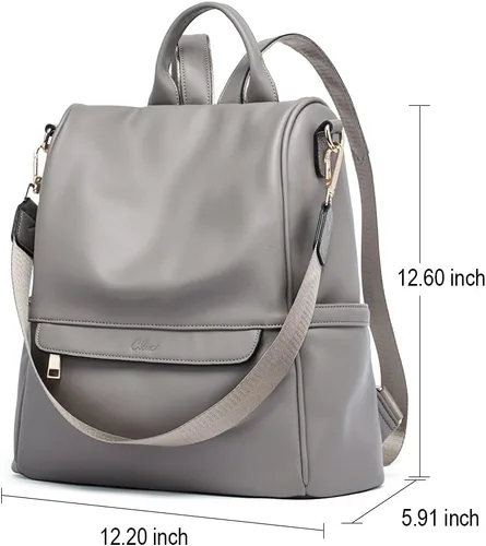 Vista 4 de Bolso CLUCI tipo mochila para mujer, de piel, moderno, bolso de viaje, de tamaño mediano, de diseño, convertible, mochila de hombro, Gris oscuro, M