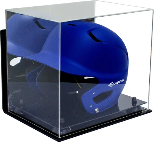 Vista 141 de Better Display Cases Vitrina acrílica para casco de bateo de béisbol con espejo, elevadores rosados, montaje en pared y base de espejo (V22/A012)