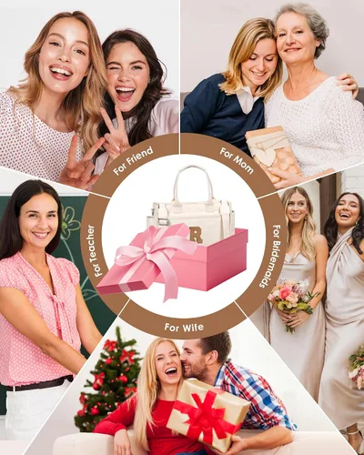 Vista 2 de Easter Basket Stuffers, Initial Tote Bag with Makeup Bag, Birthday Gifts for Women, Teen Girl Gifts Trendy Stuff