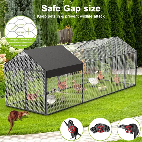 Vista 5 de Gallinero de metal para 8-12 pollos de 118 x 40 x 40 pulgadas, corrida grande para patio con cubierta, jaula portátil para aves de corral