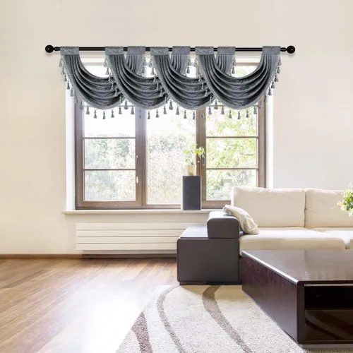 Vista 20 de ELKCA Cenefa Swag de Cascada de Chenilla Gruesa Beige para Sala de Estar Cortinas de Cenefa Pequeñas para Cocina, Paquete de 1