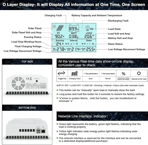 Vista 3 de controlador de carga MPPT 40 amperios 12V/24V Auto, regulador de carga de panel solar 40A con pantalla LCD retroiluminada máxima 100V para batería