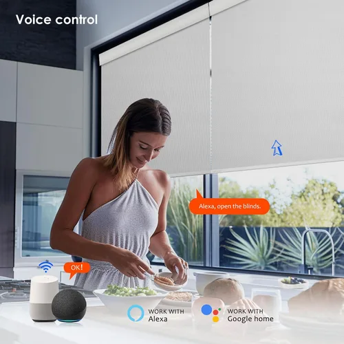 Vista 4 de DENFOON Persianas enrollables de tamaño personalizado con panel solar, persianas eléctricas térmicas opacas con control remoto para ventanas