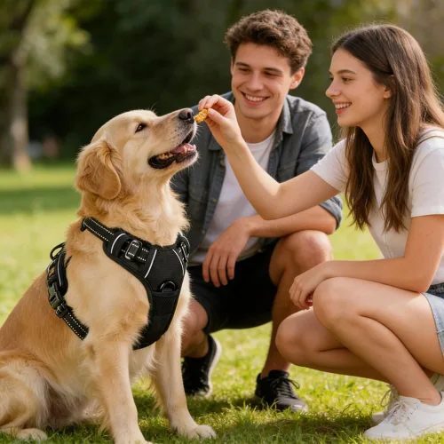 Vista 12 de Arnés para perro sin tirones, chaleco ajustable para mascotas con clips para correa delantera/trasera, arnés de chaleco cómodo reflectante