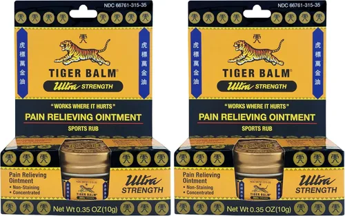 Vista 2 de Tiger Balm Pomada para aliviar el dolor de ultra fuerza, 10g – Ungüento de fricción muscular ultra fuerte y calmante – Ungüento deportivo