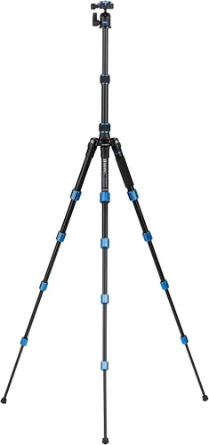 Vista 3 de Benro Kit de trípode de aluminio delgado de viaje, trípode ligero de 5 secciones con cabeza de bola N00, placa Arca-Suiza, patas plegables inversas