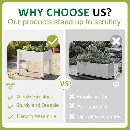 Vista 7 de PatioZen Raised Garden Bed with Legs, Raised Planter Box with Lockable Wheels &Self-Watering, Drainage Plug for Vegetables Flowers, Rustproof Resin