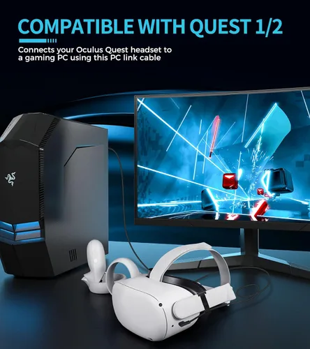 Vista 2 de YRXVW Cable de enlace de 10 pies para Oculus Quest 2Pro, cable de enlace para juegos de PC y vapor, cable de transferencia de datos de alta