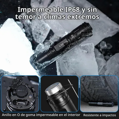 Vista 4 de WUBEN L50 linternas tácticas recargables, 1200 lúmenes, impermeables IP68, 5 modos para emergencia, rescate, inspección, caza