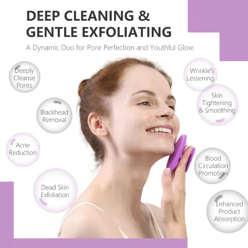 Vista 4 de BEAUTAIL Cepillo facial de silicona, 2 unidades, cepillo de limpieza facial manual, exfoliante facial suave para pieles sensibles, cepillo facial