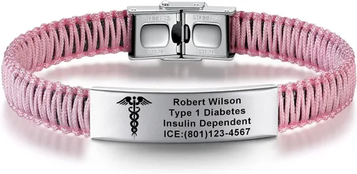 Vista 17 de Pulseras de alerta médica para mujeres Pulseras de identificación médica personalizables para hombres, niñas y niños Pulseras médicas trenzadas