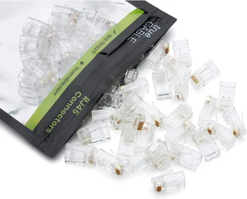 Vista 6 de trueCABLE Cat5e RJ45 conectores de paso a través de enchufe modular sin blindaje (UTP), certificación UL, extremo de crimpado EZ, chapado en oro, 3