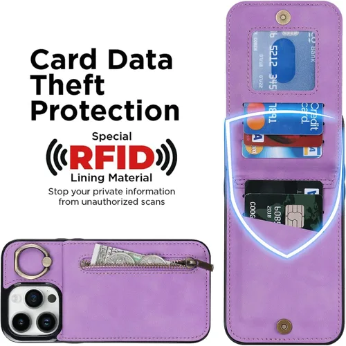 Vista 7 de Asuwish Funda de teléfono para iPhone 14 Pro Max de 6.7 pulgadas con protector de pantalla y soporte de tarjeta RFID, soporte de anillo de cuero
