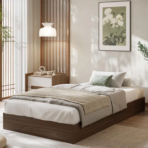 Vista 9 de GarveeHome - Marco de cama con plataforma de madera, marco de cama individual sin cabecero Marco de cama de suelo, diseño de perfil bajo, soporte