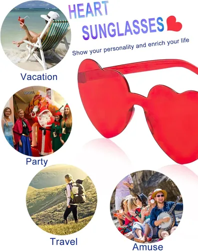 Vista 5 de YBHOMINE Gafas de sol con forma de corazón sin montura y sin marco de corazón para fiesta