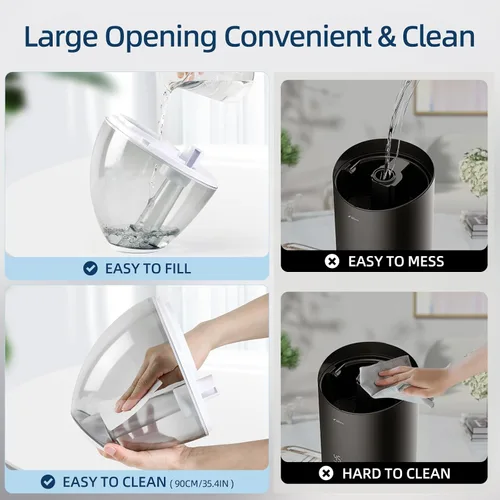 Vista 2 de Humidificador de niebla fría para dormitorio, humidificadores pequeños de 2L para dormitorio y oficina, humidificador de 25 dB para habitación